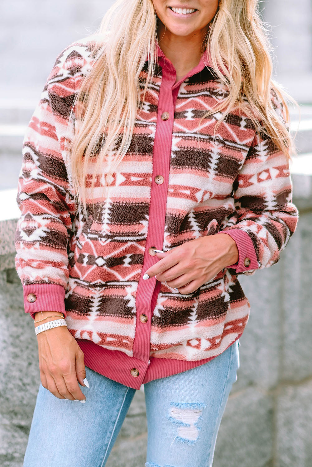 Rose Western Sherpa Corduroy Trim Jacket